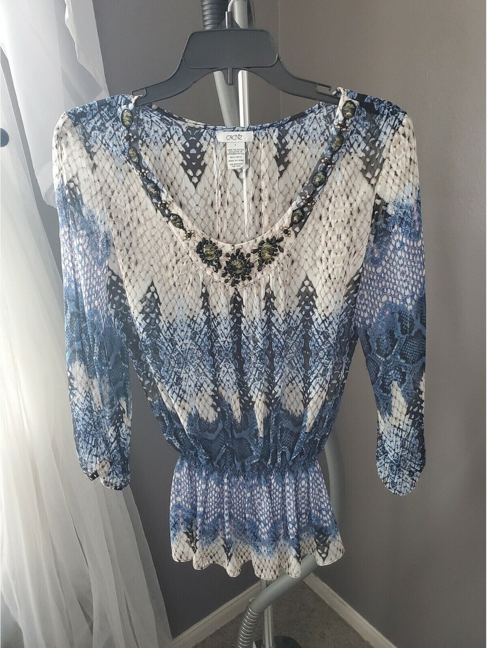 Cache Blue Sheer Blouse Size Small